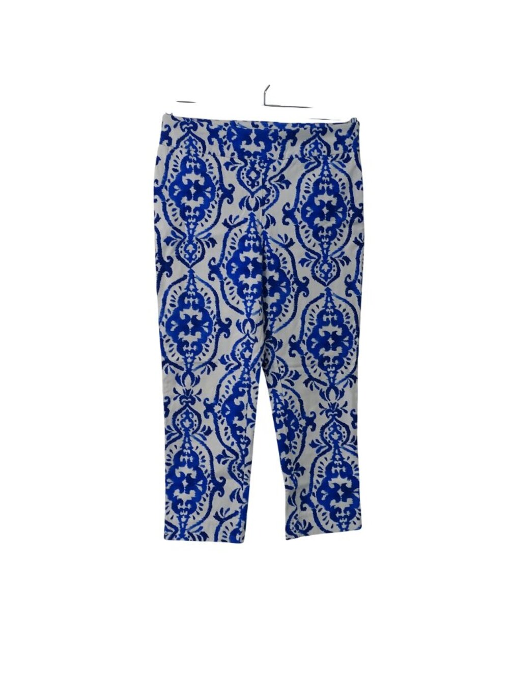 Chicos So Slimming Crop Pants Blue White Slim Fit Pull-On Size 1 US M 8 Summer